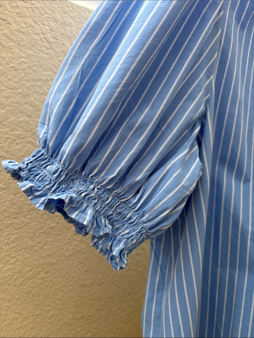 Light Blue Stripe Ruffle-Neck Blouse - Picture 4 of 4